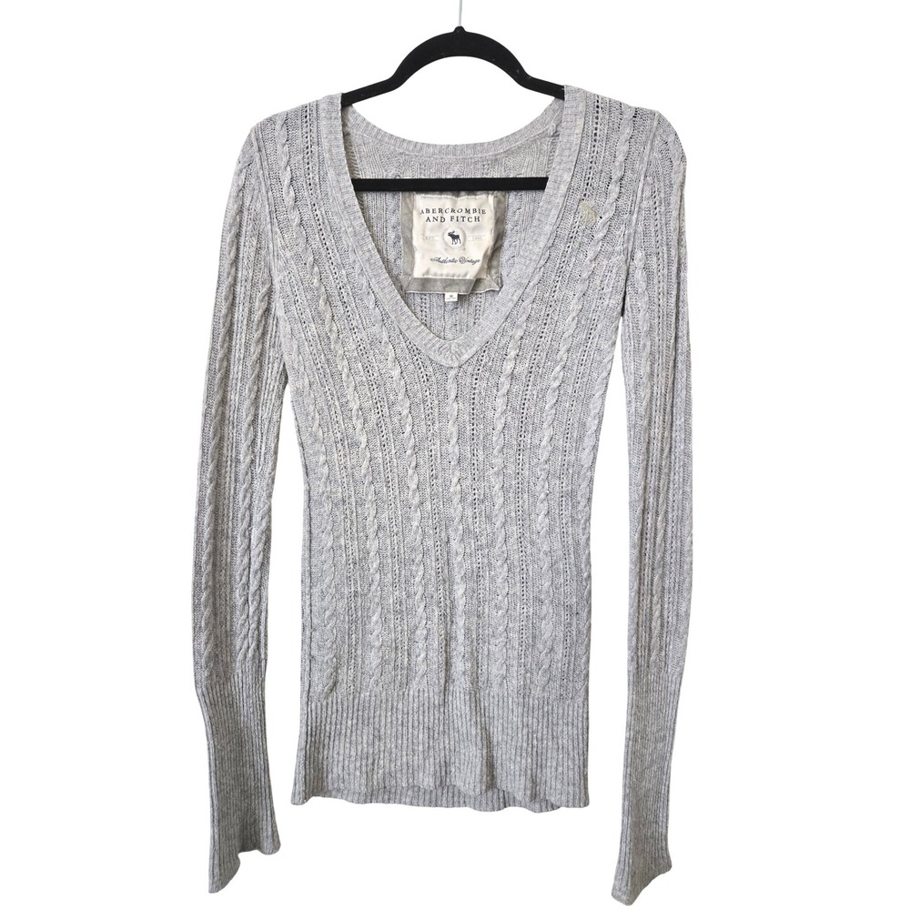 Vintage Y2K Abercrombie Fitch Babydoll Womens M Sweater Top  Gray Cable Knit